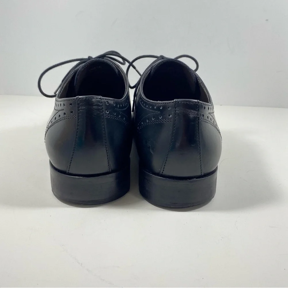 Bruno Magli Mens 9.5 M Cortez Leather Wingtip Oxfords Dress Shoes Black Lace - Picture 5 of 8